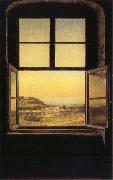 johann christian Claussen Dahl View through a Window to the Chateau of Pillnitz oil on canvas